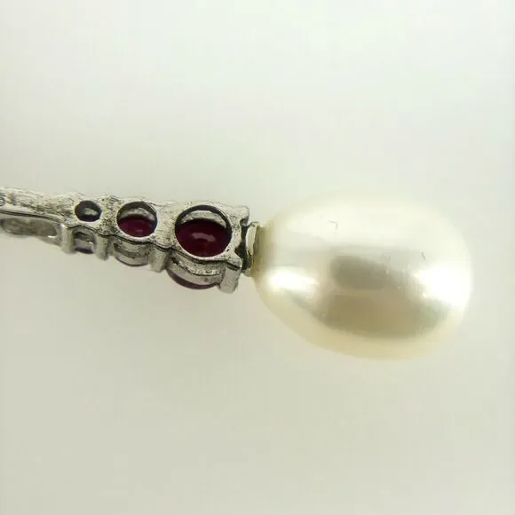 Sterling Silver Burma Ruby & Pearl Pendant Necklace - Picture 6 of 9